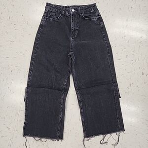 Boohoo Black High-Rise Wide Leg Distressed Raw Hem Denim Jeans Women's Size 4